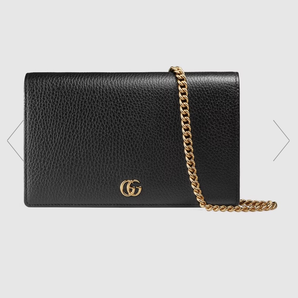 Black GG MARMONT LEATHER MINI CHAIN BAG